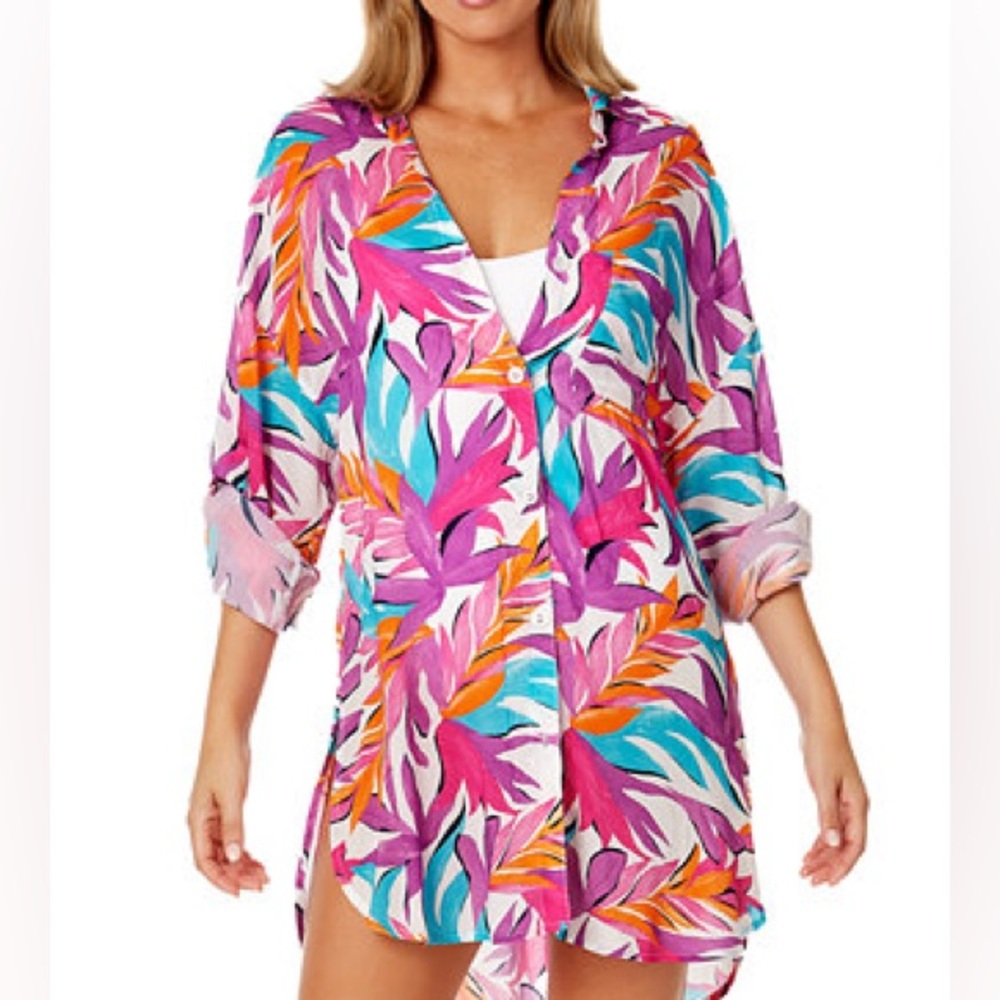 Anne Cole Boyfriend Button-Down Tunic Cover-Up size large/XL